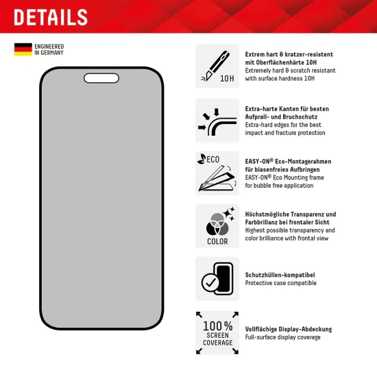 Протектор за iPhone 16 Plus - Displex Real Glass Privacy Full Cover - черен