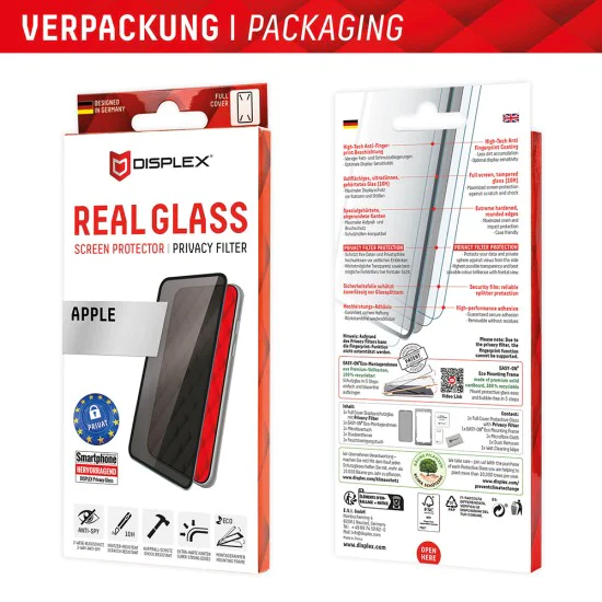Протектор за iPhone 16 Plus - Displex Real Glass Privacy Full Cover - черен