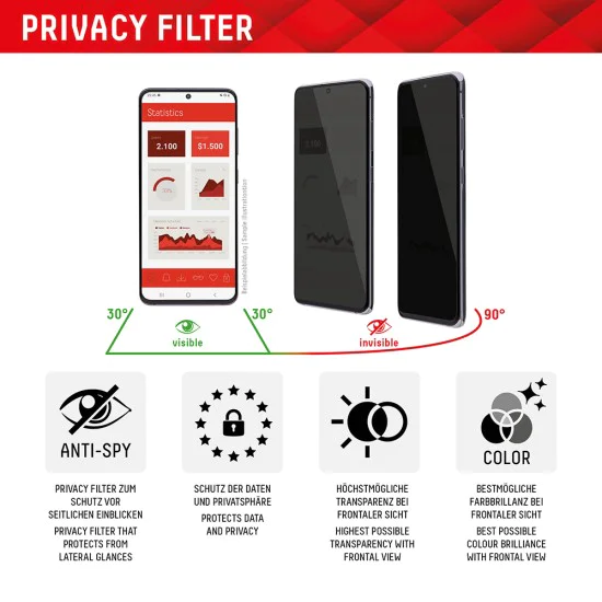 Протектор за iPhone 16 Plus - Displex Real Glass Privacy Full Cover - черен
