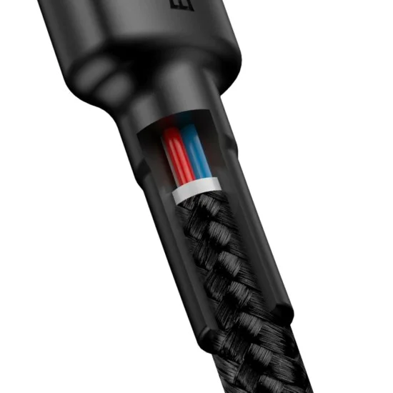 Кабел за данни Type-C към Type-C, 60W, 3A, 2m - Baseus Cafule (CATKLF-HG1) - сив / черен