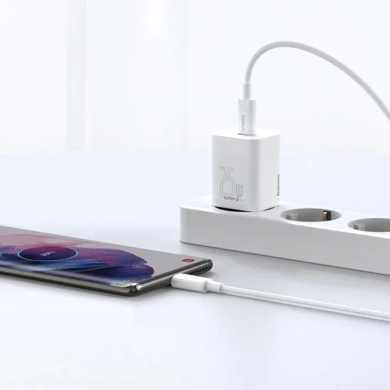 Зарядно устройство Priza, USB-C, 25W - Baseus Super Si 1C (CCSP020102) - Бяло
