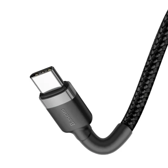 Кабел за данни Type-C към Type-C, 60W, 3A, 2m - Baseus Cafule (CATKLF-HG1) - сив / черен