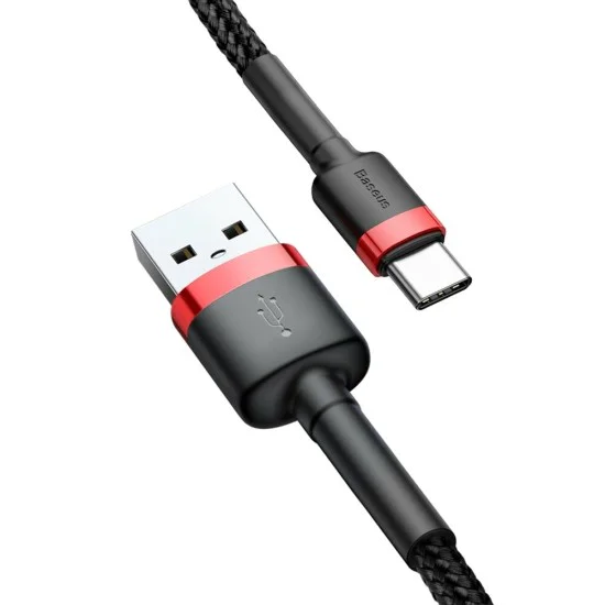 Кабел за данни USB към Type-C 3A, 480Mbps, 1m - Baseus Cafule (CATKLF-B91) - Червен / Черен