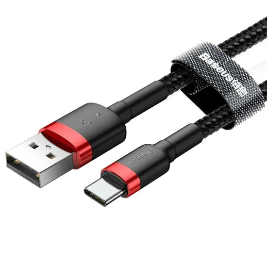 Кабел за данни USB към Type-C 3A, 480Mbps, 1m - Baseus Cafule (CATKLF-B91) - Червен / Черен