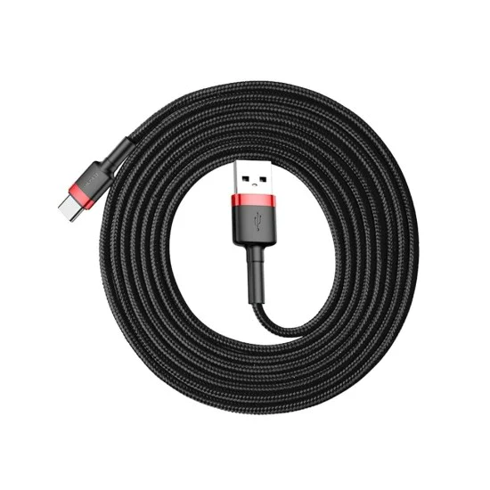 Кабел за данни USB към Type-C 3A, 480Mbps, 1m - Baseus Cafule (CATKLF-B91) - Червен / Черен