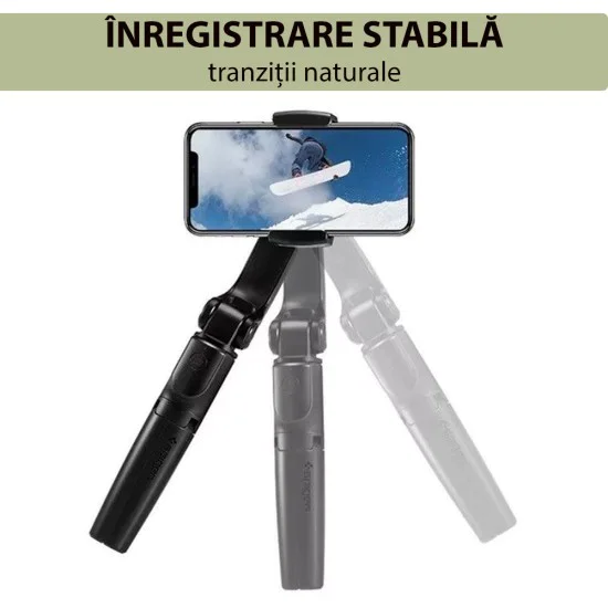 Bluetooth селфи стик Gimbal Stabil Stabilizer, 54cm - Spigen Монтаж за статив и Gimbal Stabilizer (S610W) - черен