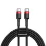 Кабел за данни Type-C към Type-C, 3A, 1m - Baseus Cafule (CATKLF-G91) - Червен / Черен