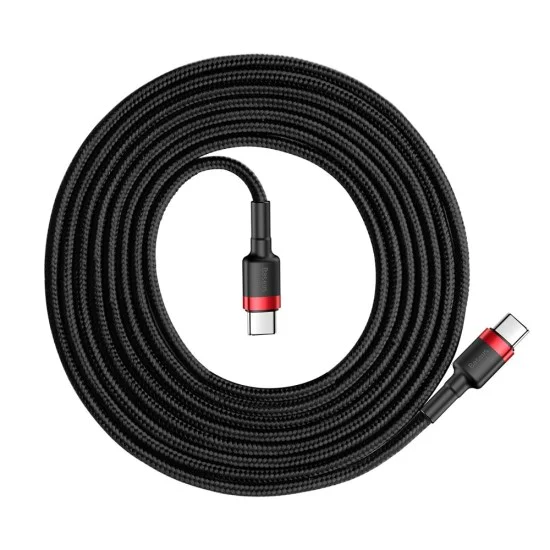 Кабел за данни Type-C към Type-C, 3A, 1m - Baseus Cafule (CATKLF-G91) - Червен / Черен