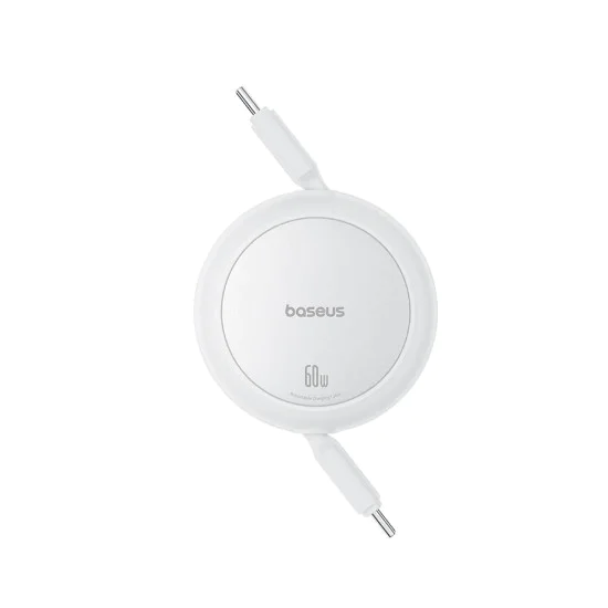 Кабел за данни Type-C към Type-C, 60W, 1m - Baseus Free2Pull Mini (P10364500211-01) - лунно бял