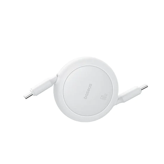 Кабел за данни Type-C към Type-C, 60W, 1m - Baseus Free2Pull Mini (P10364500211-01) - лунно бял