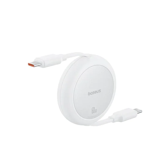 Кабел за данни Type-C към Type-C, 60W, 1m - Baseus Free2Pull Mini (P10364500211-01) - лунно бял