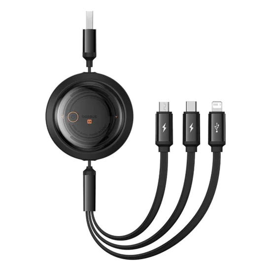 Кабел за данни USB към Type-C, Lightning, Micro-USB, 100 W, 1,1 m - Baseus Free 2 Draw (P10368700111-03) - Cluster Black