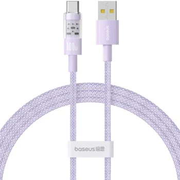 USB към Type-C кабел, супер бързо зареждане 100 W, 1 m - Baseus Gem (P10373002511-00) - Nebula Purple