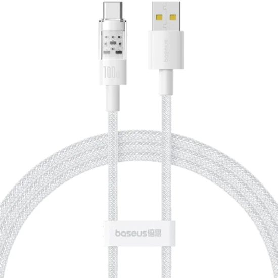 USB към Type-C кабел, Супер бързо зареждане 100W, 2m - Baseus Gem (P103737300222211-01) - Moon White