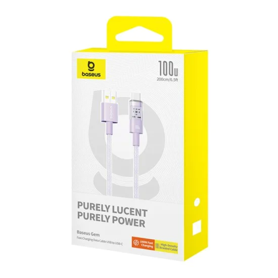 USB към Type-C кабел, Супер бързо зареждане 100W, 2m - Baseus Gem (P10373002511-01) - Nebula Purple