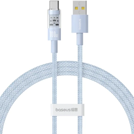 USB към Type-C кабел, супер бързо зареждане 100 W, 2 м - Baseus Gem (P1037373002311-01) - Galaxy Blue