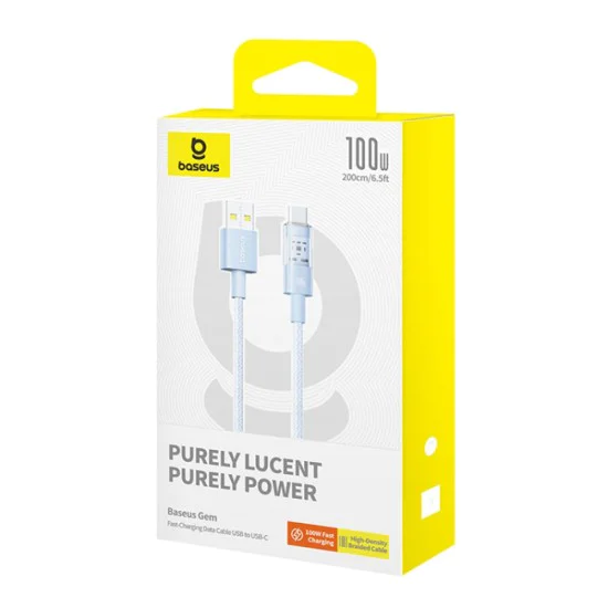 USB към Type-C кабел, супер бързо зареждане 100 W, 2 м - Baseus Gem (P1037373002311-01) - Galaxy Blue