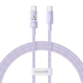 USB-C към Type-C кабел, супер бързо зареждане 100 W, 1 m - Baseus Gem (P103737300051111-00) - Nebula Purple