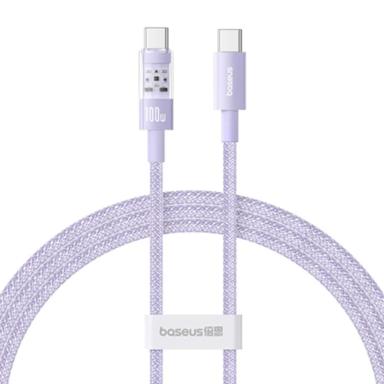 USB-C към Type-C кабел, супер бързо зареждане 100 W, 1 m - Baseus Gem (P103737300051111-00) - Nebula Purple