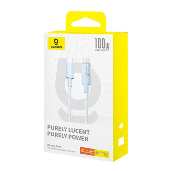 USB-C към Type-C кабел, супер бързо зареждане 100 W, 2 м - Baseus Gem (P10373000311-01) - Galaxy Blue