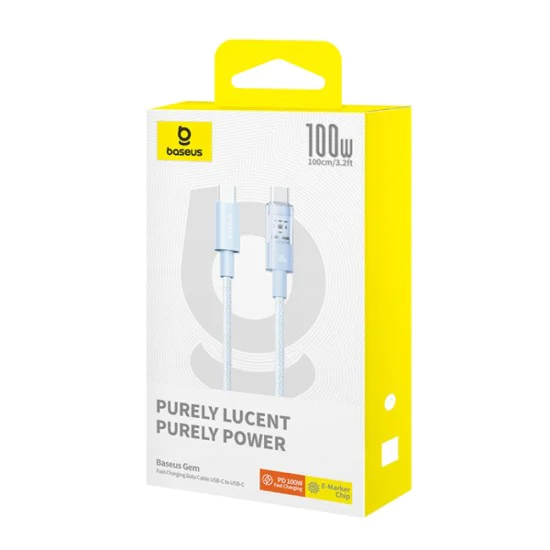 USB-C към Type-C кабел, супер бързо зареждане 100 W, 1 m - Baseus Gem (P10373000311-00) - Galaxy Blue