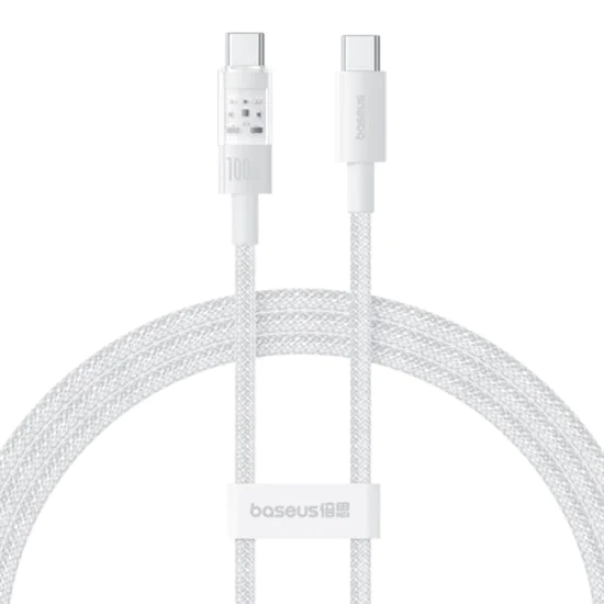 USB-C към Type-C кабел, супер бързо зареждане 100 W, 2 m - Baseus Gem (P1037373000211-01) - Moon White