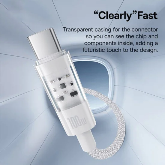 USB-C към Type-C кабел, супер бързо зареждане 100 W, 2 m - Baseus Gem (P1037373000211-01) - Moon White