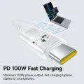 USB-C към Type-C кабел, супер бързо зареждане 100 W, 2 m - Baseus Gem (P1037373000211-01) - Moon White