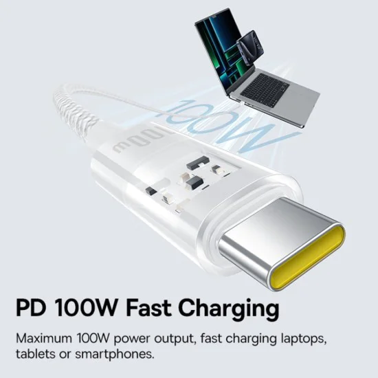 USB-C към Type-C кабел, супер бързо зареждане 100 W, 2 m - Baseus Gem (P1037373000211-01) - Moon White