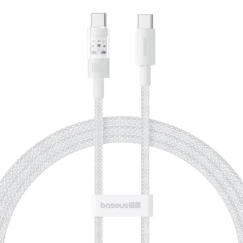 USB-C към Type-C кабел, супер бързо зареждане 100 W, 1 m - Baseus Gem (P1037373000211-00) - Moon White