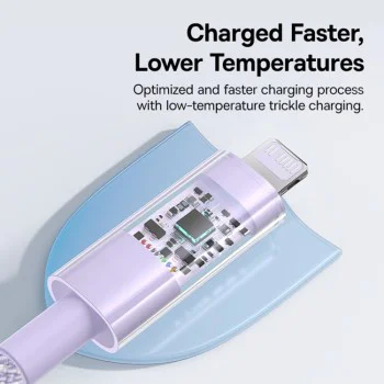 Кабел USB-C към Lightning, бързо зареждане 20W, 1m - Baseus Gem (P1037300151111-00) - Nebula Purple