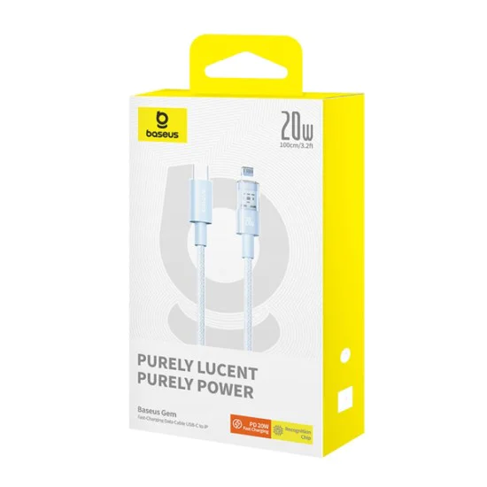 Кабел USB-C към Lightning, бързо зареждане 20W, 1m - Baseus Gem (P10373001311-00) - Galaxy Blue