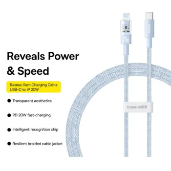 Кабел USB-C към Lightning, бързо зареждане 20W, 1m - Baseus Gem (P10373001311-00) - Galaxy Blue