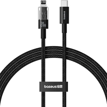 Кабел USB-C към Lightning, бързо зареждане 20W, 1m - Baseus Gem (P1037300111111-00) - Cluster Black