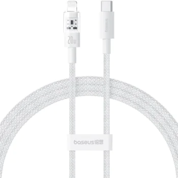 Кабел USB-C към Lightning, бързо зареждане 20W, 2m - Baseus Gem (P10373001211-01) - Moon White