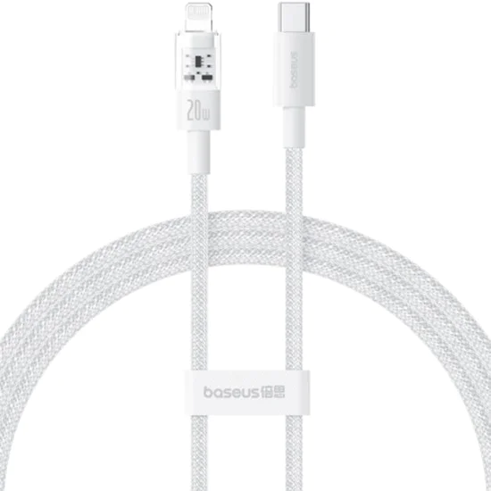 Кабел USB-C към Lightning, бързо зареждане 20W, 2m - Baseus Gem (P10373001211-01) - Moon White