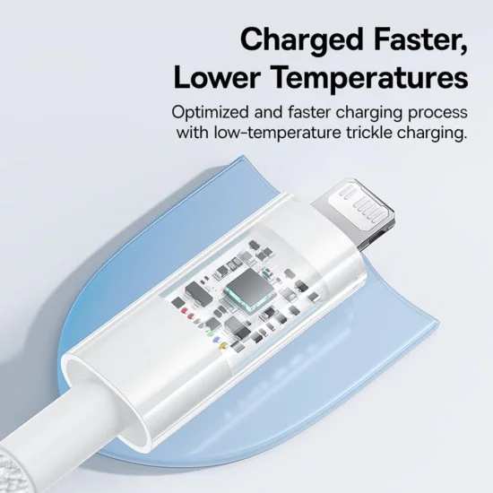 Кабел USB-C към Lightning, бързо зареждане 20W, 2m - Baseus Gem (P10373001211-01) - Moon White