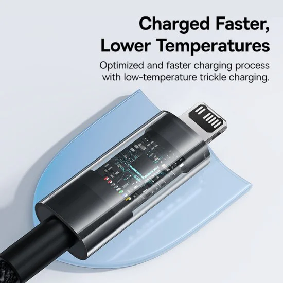 Кабел USB-C към Lightning, бързо зареждане 20 W, 2 m - Baseus Gem (P1037300111111-01) - Cluster Black