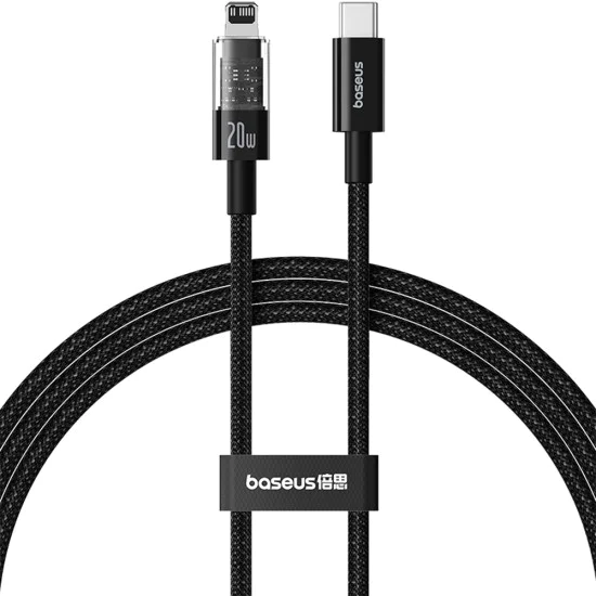 Кабел USB-C към Lightning, бързо зареждане 20 W, 2 m - Baseus Gem (P1037300111111-01) - Cluster Black