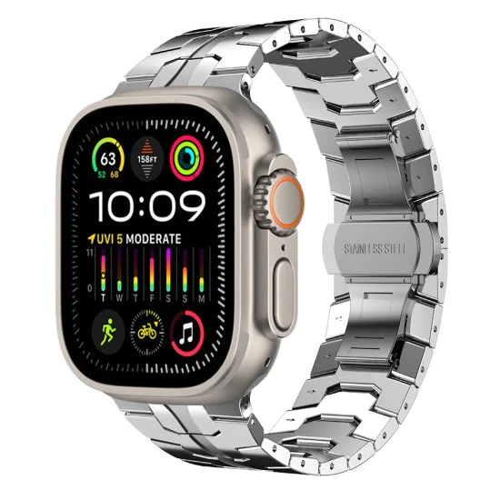 Каишка за Apple Watch 1/2/3/3/4/4/5/5/5/6/6/7/8/7/8/9/10/SE/SE/SE 2/Ultra/Ultra 2 ( 42/44/45/46/49 мм) - Каишка за часовник (W063) - Сребрист