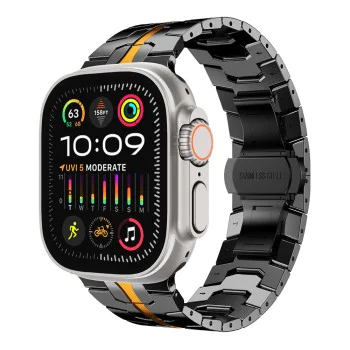 Каишка за Apple Watch 1/2/3/3/4/4/5/5/5/6/6/7/8/7/8/9/10/SE/SE/SE 2/Ultra/Ultra 2 ( 42/44/45/46/49 мм) - Каишка за часовник (W063) - Черен оранжев