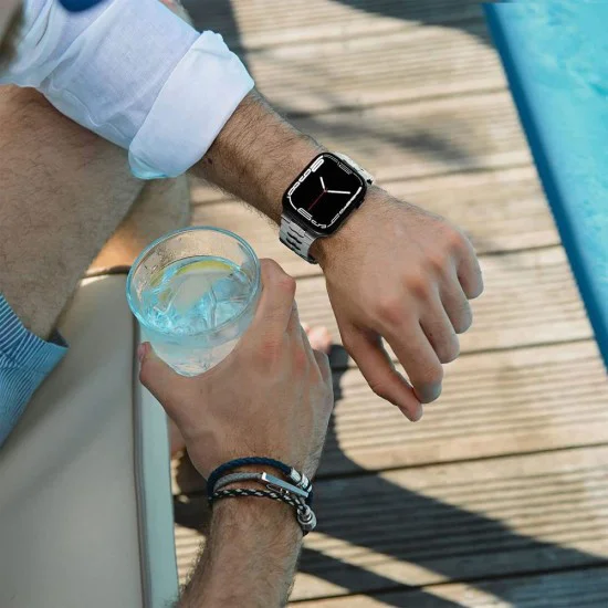 Каишка за Apple Watch 1/2/3/3/4/4/5/5/5/6/6/7/8/7/8/9/10/SE/SE/SE 2/Ultra/Ultra 2 ( 42/44/45/46/49 мм) - Каишка за часовник (W063) - Сребрист