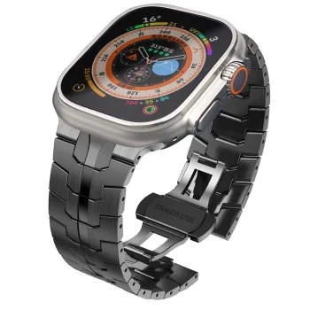 Каишка за Apple Watch 1/2/3/3/4/4/5/5/5/6/6/7/8/7/8/9/10/SE/SE/SE 2/Ultra/Ultra 2 ( 42/44/45/46/49 мм) - Каишка за часовник (W063) - Черен оранжев