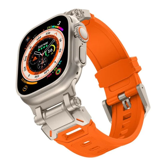Каишка за часовник за Apple Watch 1/2/3/3/4/4/5/5/5/6/6/7/8/7/8/9/10/SE/SE/SE 2/Ultra/Ultra 2 (42/44/45/46/49 мм) - Каишка за часовник (W064) - Титаниево сребристо оранжево