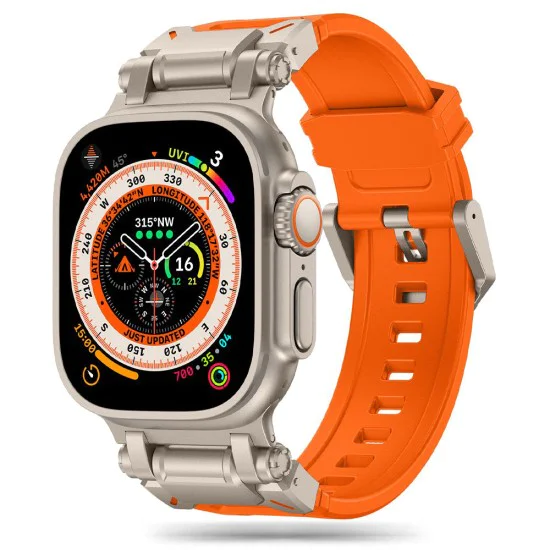 Каишка за часовник за Apple Watch 1/2/3/3/4/4/5/5/5/6/6/7/8/7/8/9/10/SE/SE/SE 2/Ultra/Ultra 2 (42/44/45/46/49 мм) - Каишка за часовник (W064) - Титаниево сребристо оранжево