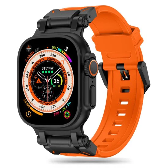 Каишка за часовник за Apple Watch 1/2/3/3/4/4/5/5/5/6/6/7/8/7/8/9/10/SE/SE/SE 2/Ultra/Ultra 2 (42/44/45/46/49 мм) - Каишка за часовник (W064) - Титаниево черно оранжево