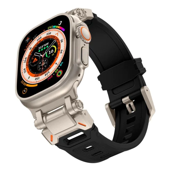 Каишка за часовник за Apple Watch 1/2/3/3/4/4/5/5/5/6/6/7/8/7/8/9/10/SE/SE/SE 2/Ultra/Ultra 2 (42/44/45/46/49 mm) - Каишка за часовник (W064) - Titanium Silver Black