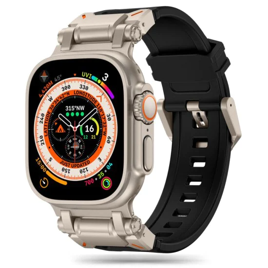 Каишка за часовник за Apple Watch 1/2/3/3/4/4/5/5/5/6/6/7/8/7/8/9/10/SE/SE/SE 2/Ultra/Ultra 2 (42/44/45/46/49 mm) - Каишка за часовник (W064) - Titanium Silver Black