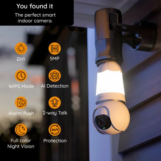 Wi-Fi камера за наблюдение с бързо откриване и известяване - Imou Ranger Bulb Cam (IPC-S6DP-5M0WEB-E27) - бяла