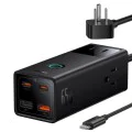 Зарядно устройство 3xAC, 2xUSB, 2x Type-C, 65W, кабел 100W - Baseus (PSLA020101) - черно